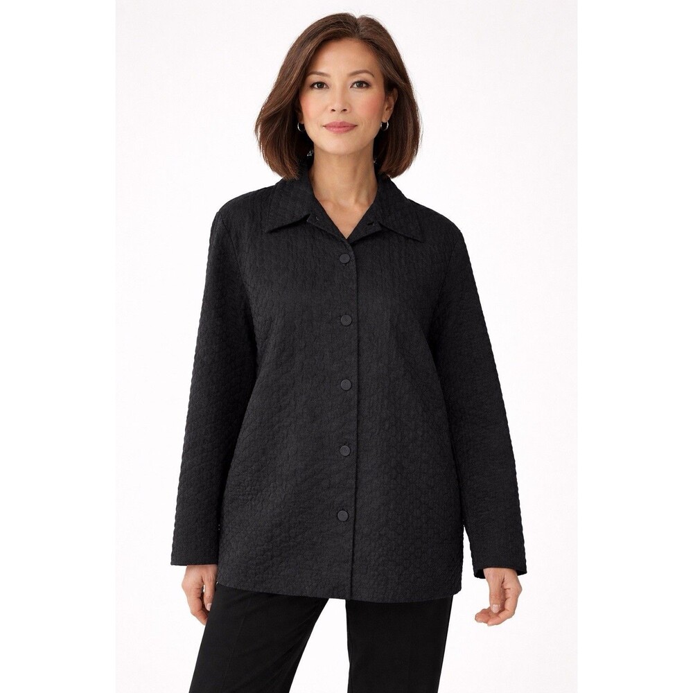 Eileen Fisher Womens Quilted Stitched Jacket Size Large Black Lagenlook